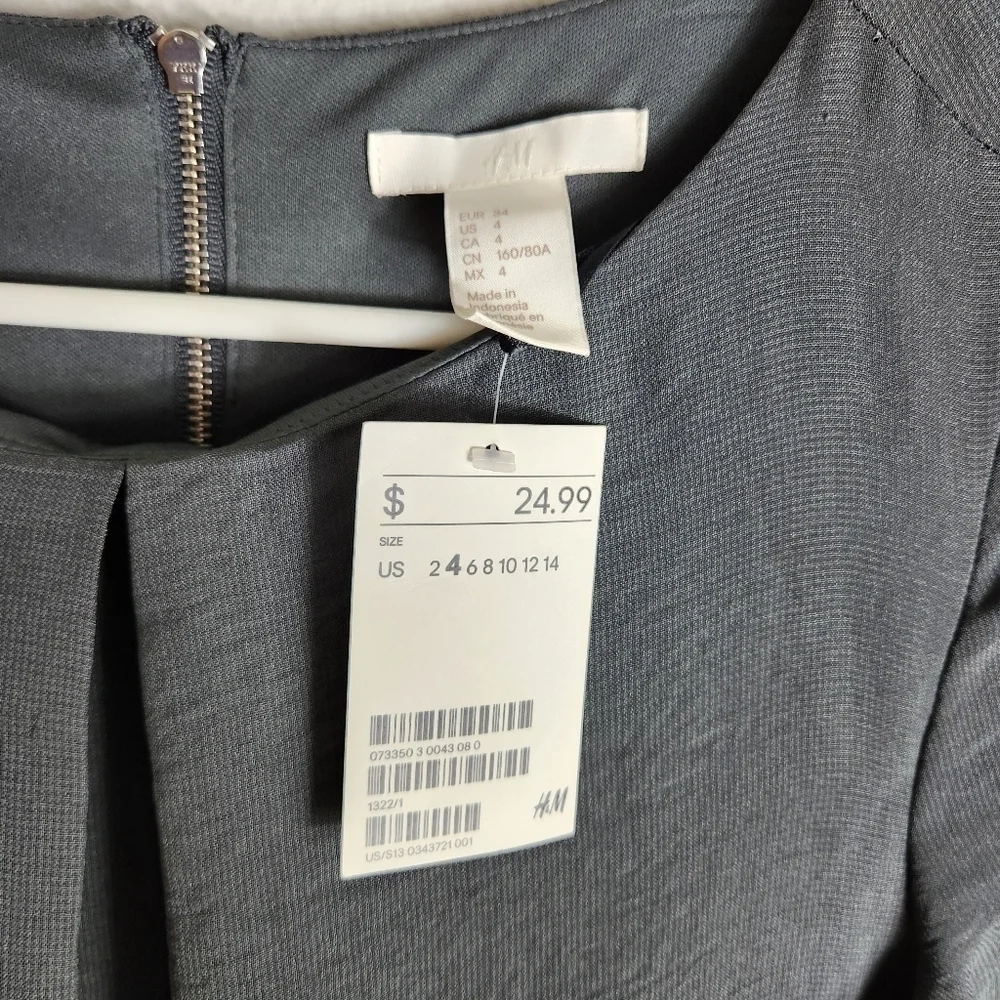 H&M Womens Gray Semi-Sheer Long Sleeve Shift Dress-Size 4 (NWT)